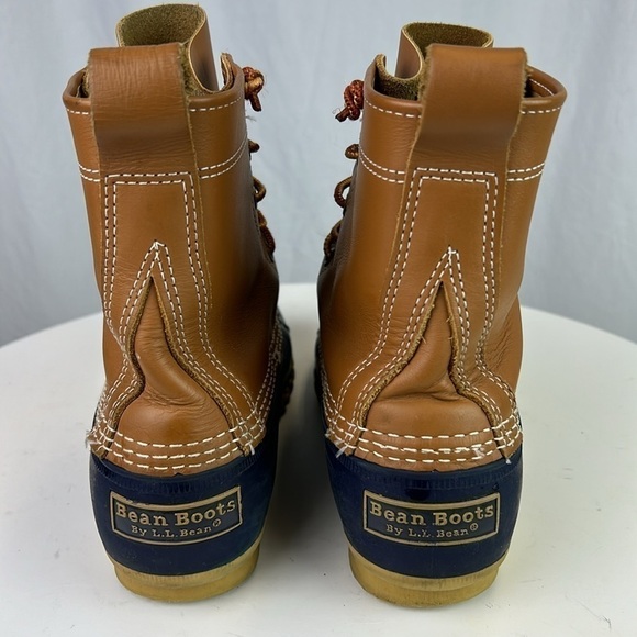 L.L. Bean Women’s Bean Boots 8” Made in Maine Tan Blue Waterproof Duck B… - Picture 4 of 12